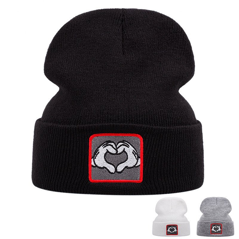 Foreign Trade Popular Style Embroidery Knitted Hat Mickey Heart Winter Warm Men's and Women's Outdoor Woolen Cap Autumn and Winter Palm New