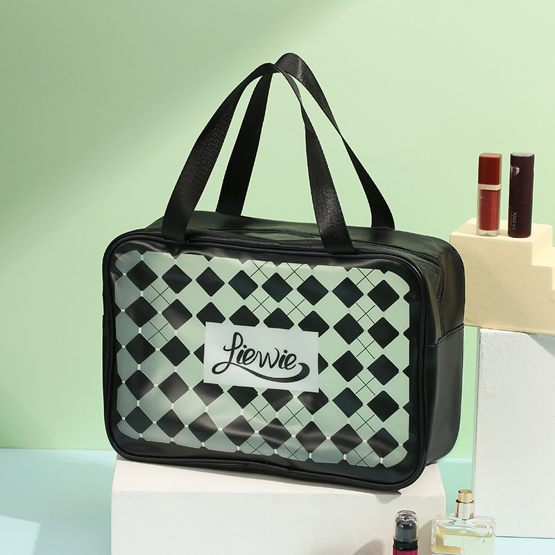 Letter Plaid Cosmetic Bag Outdoor Portable Wash Bag Home Cosmetic Storage Organizing Bag Factory Wholesale
