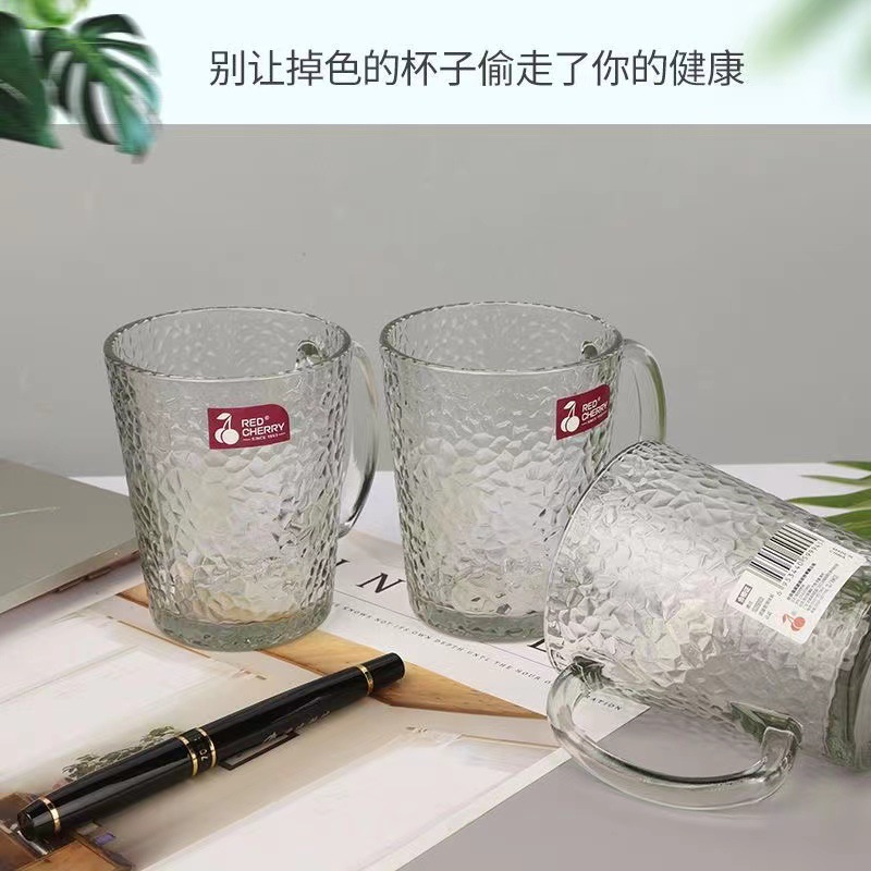 Glass with Handle Wholesale Hammer Patterned Handle Cup Glass Water Cup European Embossed Pattern Household Restaurant Coffee Cup