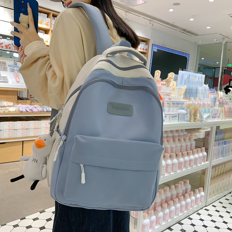 Backpack Women's New Large-Capacity Backpack Junior High School Bag High School and College Student Travel Bag Contrast Color Schoolbag Wholesale