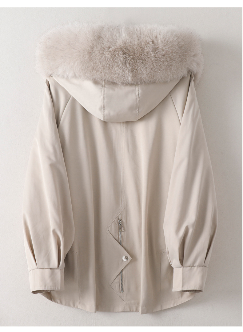 海宁2021新款冬季中长款女兔毛内胆狐狸毛领派克服真皮毛时尚外套