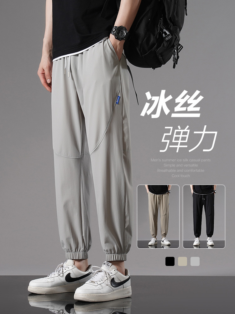 Ice Silk Pants Men's Summer Thin 2023 Fashion Trendy Brand Spring and Autumn Stretch Quick-Drying Exercise Casual Pants Spot