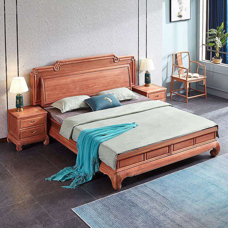 现货速发新会厂家缅花红木大床大果紫檀实木1米8婚床明清型家