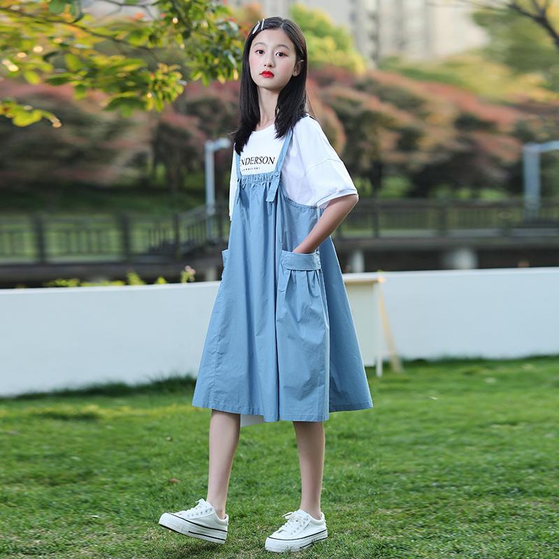女童套装夏装2022新款8洋气15岁夏季中大童两件套儿童9背带裙潮