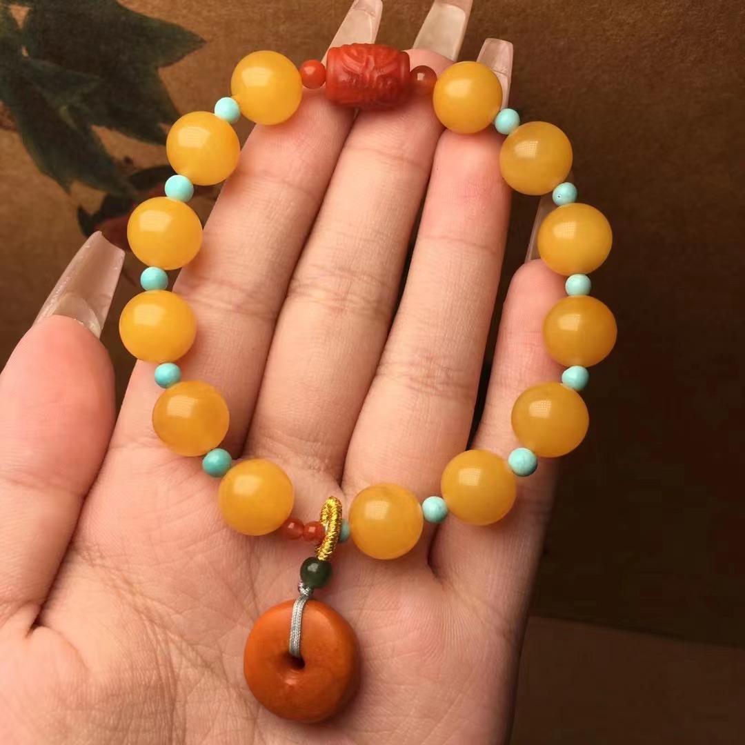 天然蜜蜡手链蜡质浓郁饱满老蜜蜡单圈手串可塘珠宝产地货源批发-阿里