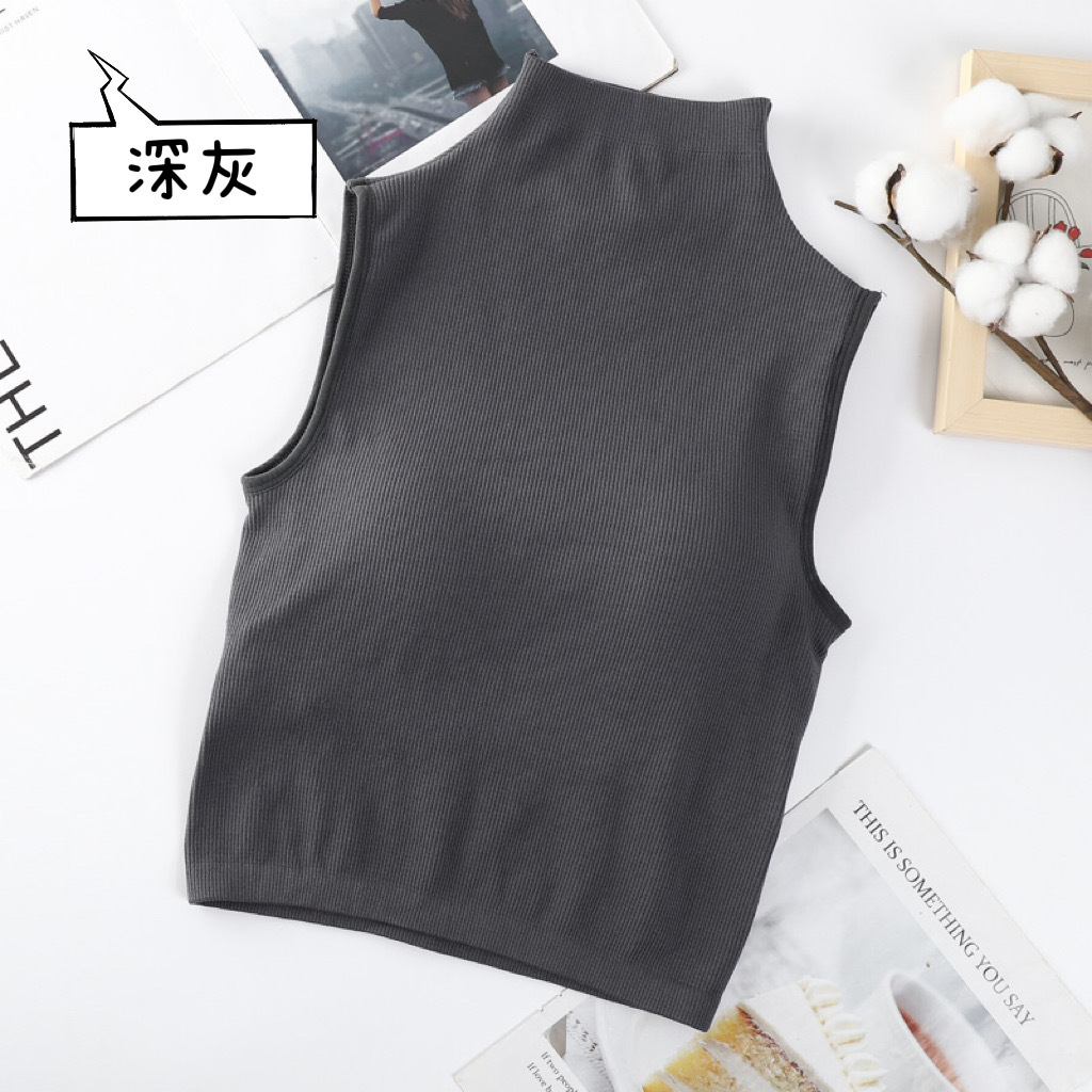 Half Turtleneck Thread Sleeveless Vest Seamless Slim One-Piece Chest Pad Bottoming Underwear Inner Wear Outer Wear Long