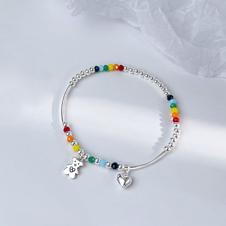彩色串珠爱心笑脸 小熊手链女 韩版小众设计感弹力绳手串手饰b797