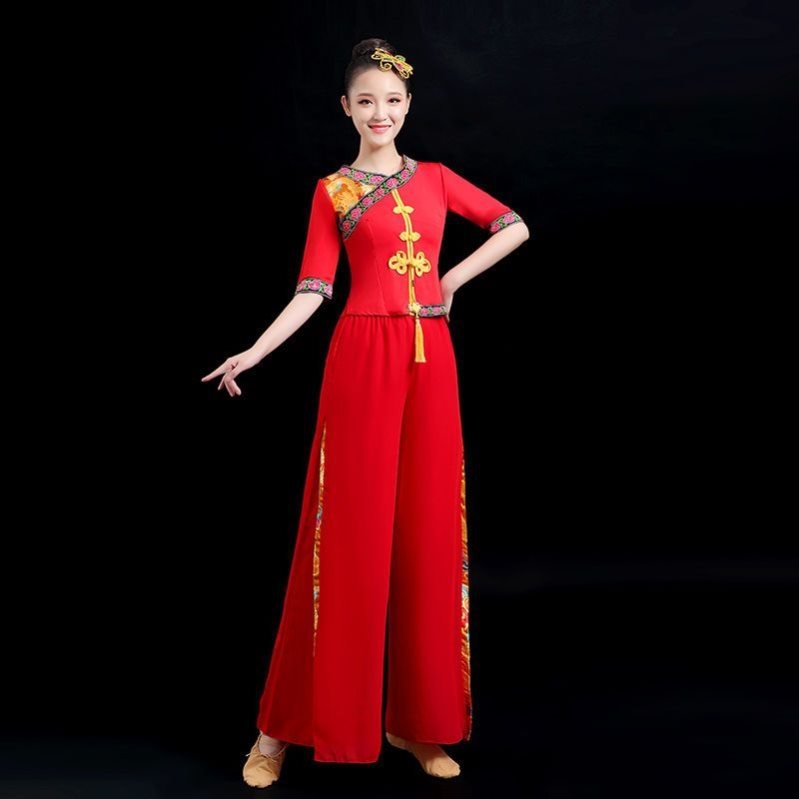 2024新款扇子舞秧歌服舞蹈演出服女成人广场舞服装腰鼓队打鼓舞服