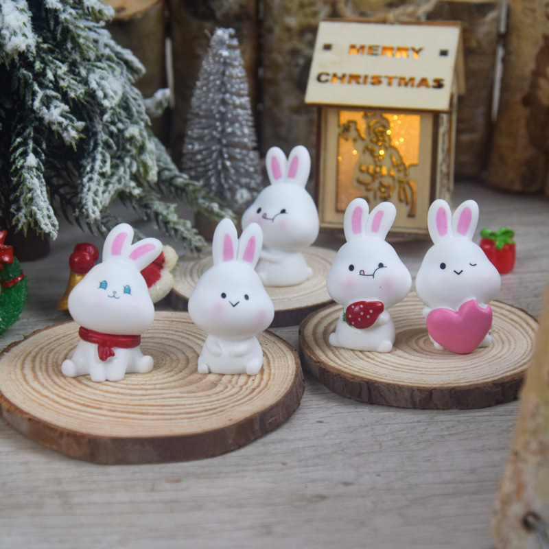 Resin Christmas Ornament Mini Bunny Simulation Cartoon Cute Animal Home Decoration Micro Landscape Landscape Decoration