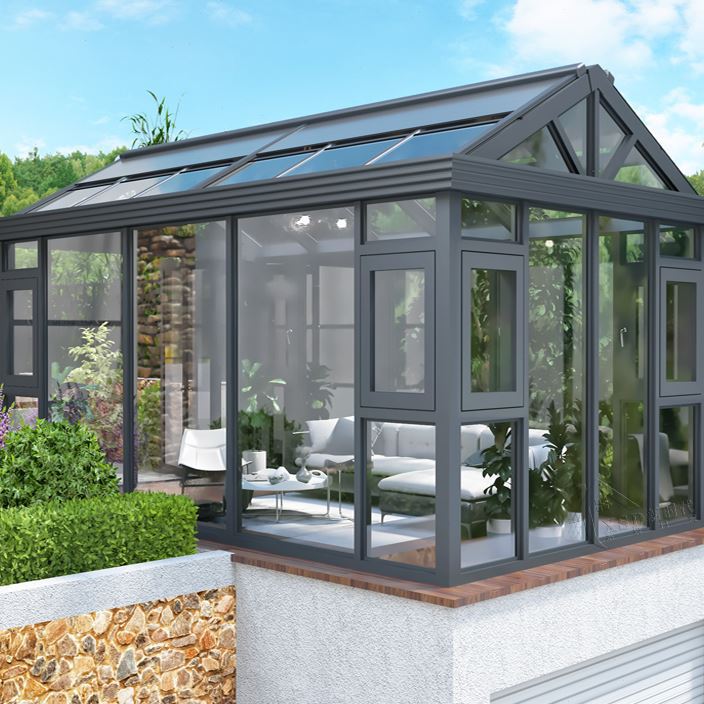 杭州花园封露台钢结构夹胶玻璃顶楼阳光房断桥铝铝合金门窗封阳台