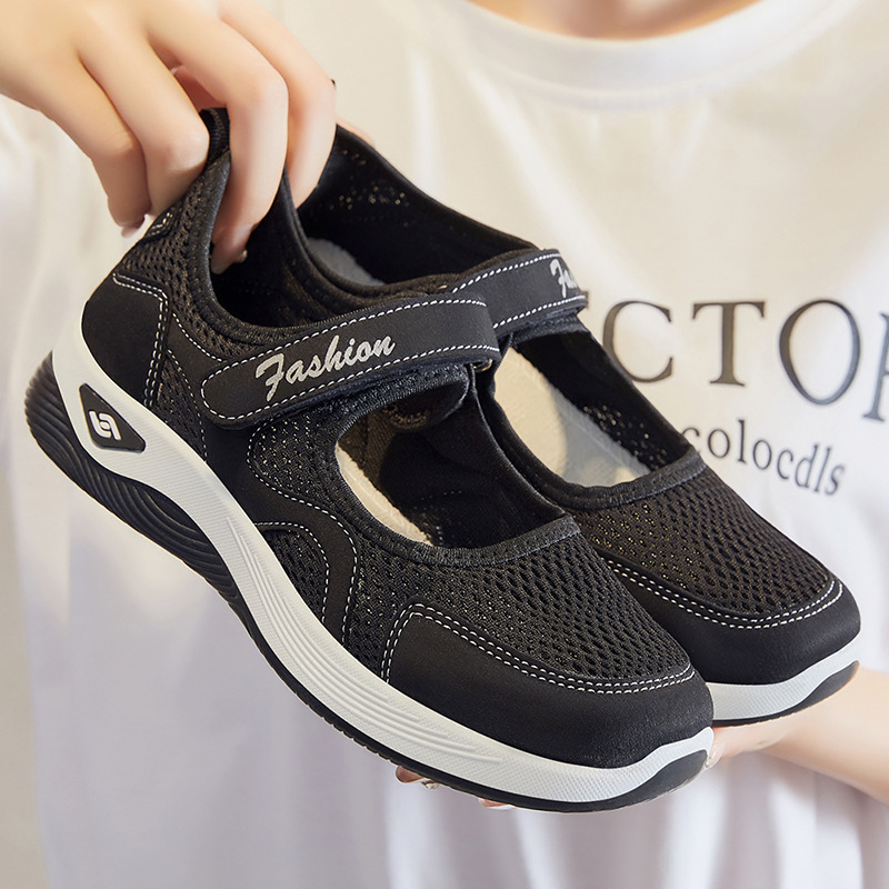 Women's Shoes 2024 Summer New Walking Shoes Cross-Border Shoes Wholesale Middle-Aged and Elderly Mom Shoes Velcro Mesh Surface Shoes