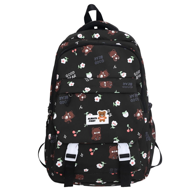 Casual Backpack Women's Floral Bear Junior High School Schoolbag Simple Fashion All-Match Large Capacity College Students' Backpack New