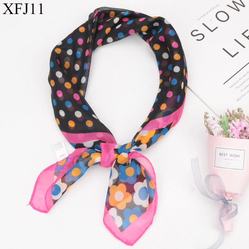 All-Match Polka Dot Small Square Towel 65cm Korean Style Printed Silk Scarf Women's Fashion Hot Spring and Autumn Lightweight Gauze Kerchief Neck Protection Scarf