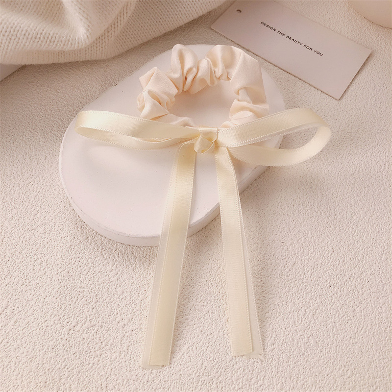 奶油色飘带i蝴蝶结大肠发圈甜美少女头绳流苏高弹力皮筋发绳发饰