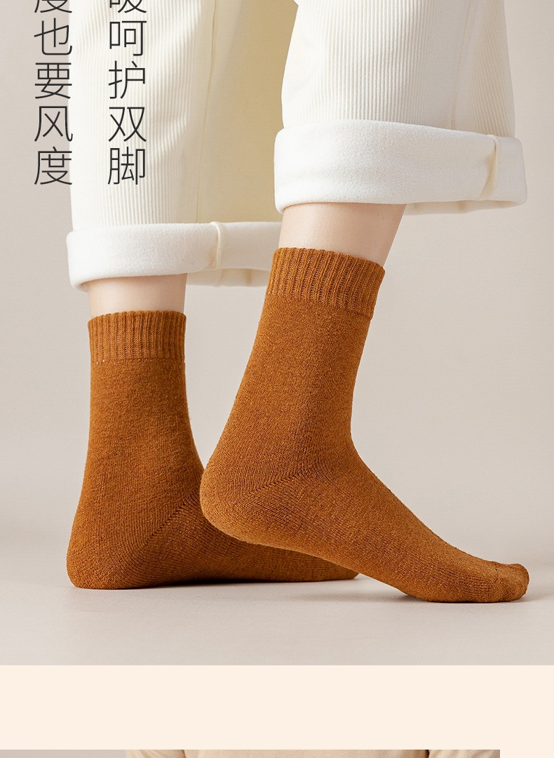 女士毛圈袜 秋冬加厚中筒袜 纯色棉袜毛巾袜保暖女袜棉袜工厂批发