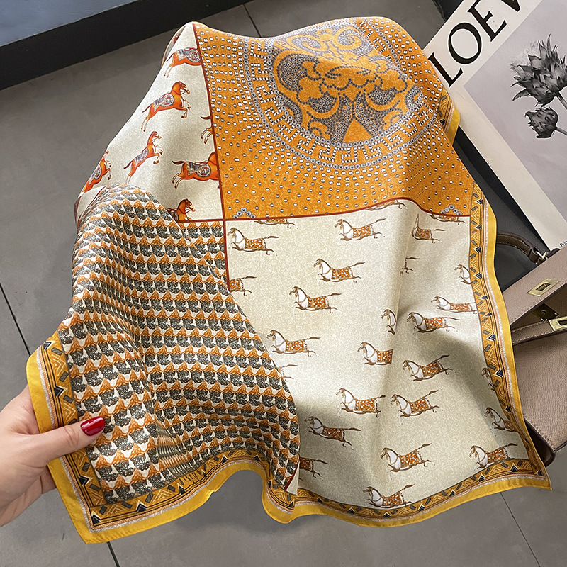 Fashion Classic Style Fashionable Mulberry Silk 70 Square Scarf Women's Dual-Use Fashion Silk Decorative Scarf 2023 New Korean Style