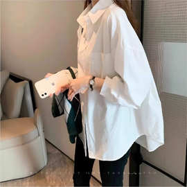 春秋叠穿白衬衫女设计感小众内搭显瘦衬衣大码宽松慵懒寸衫高级秋