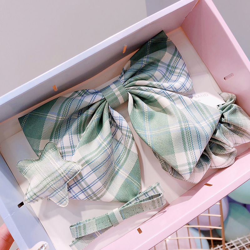 jk制服套装ins网红少女韩版布艺格子蝴蝶结可爱发夹顶夹发卡发饰