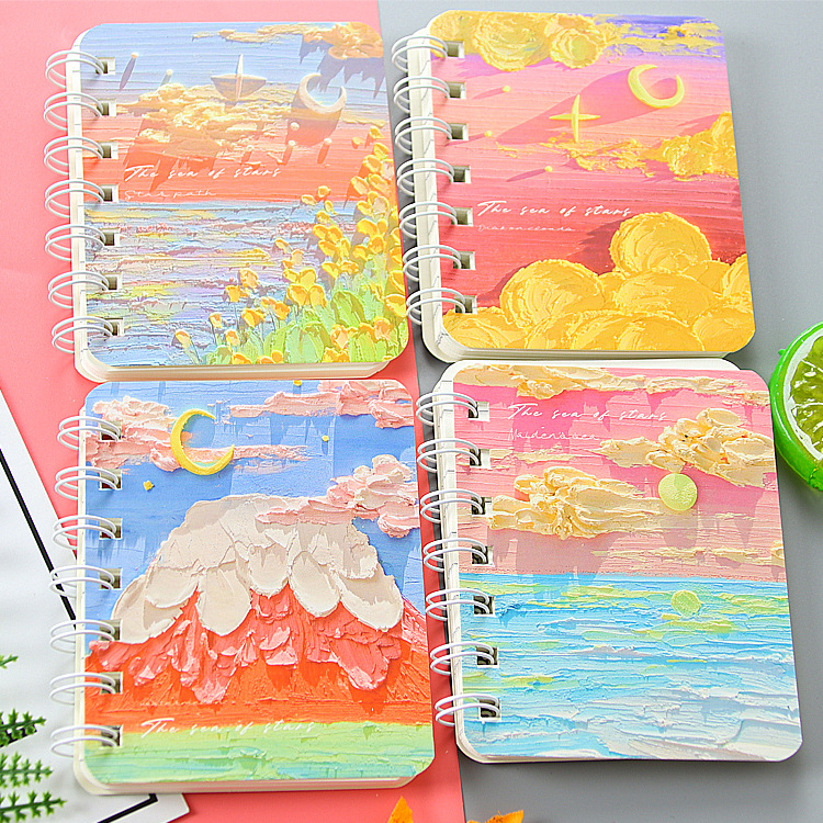 Oil Painting Landscape A7 Coil Notebook Cute Stationery Student Diary Book Mini-Portable Office Notepad Notebook