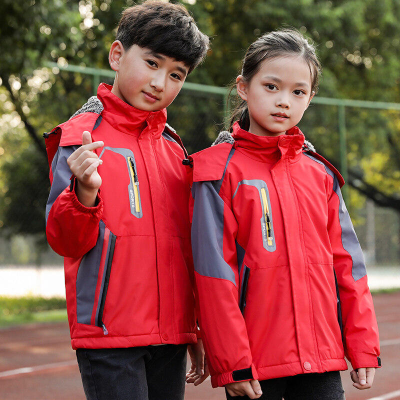 冲锋衣儿童春秋冬季加绒小学生校服班服新款批发初中高中外贸印标