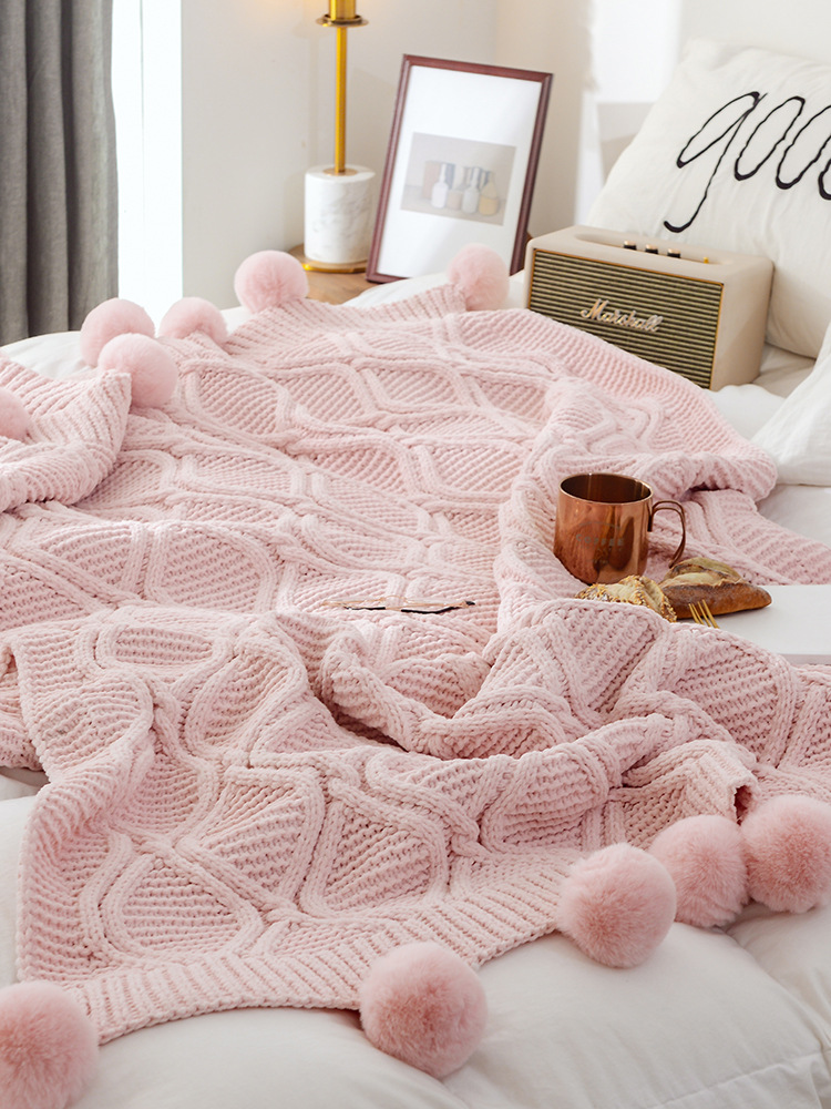 北欧针织毛毯办公室沙发毯午睡盖毯毛巾被子加厚冬季毛线毯子编织