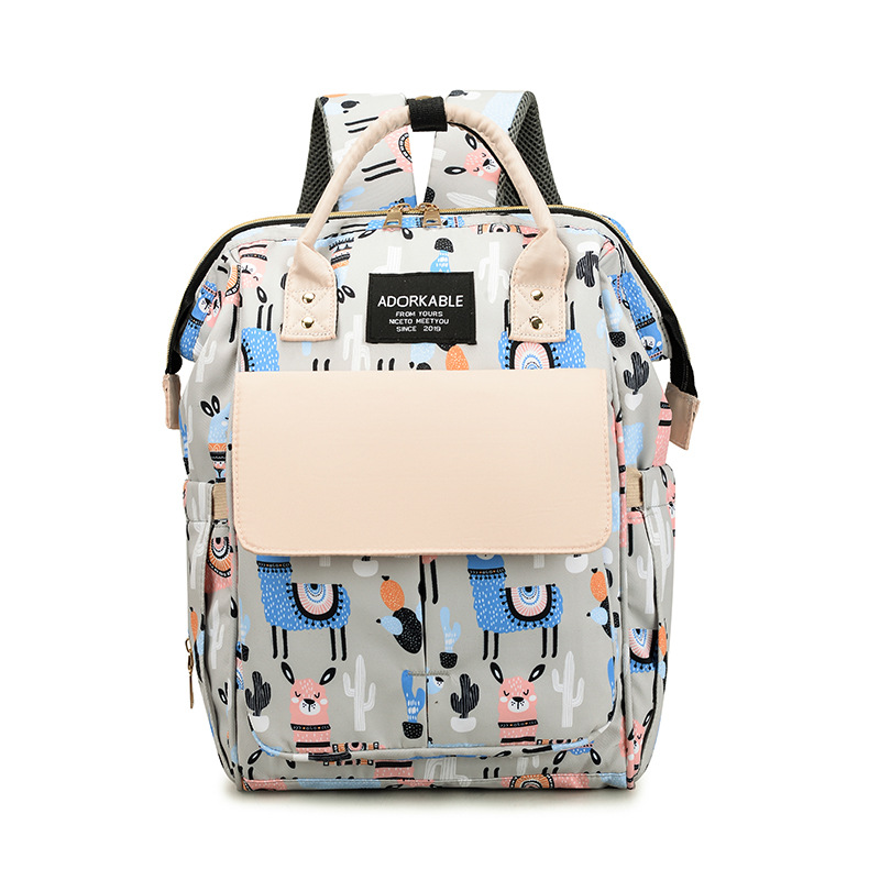 Factory Wholesale Mummy Backpack Cartoon Printing Baby Backpack Large Capacity Baby Mom with Baby out Women's Bag