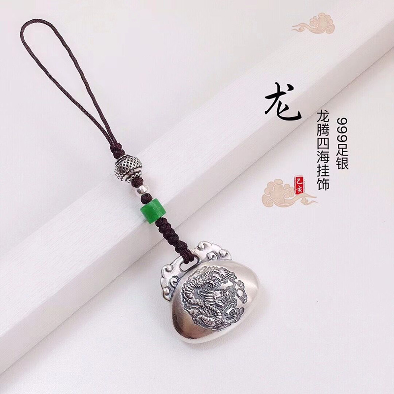 s999足银本命年生肖龙挂坠锁包轻奢小众做旧吊坠男项链复古饰品潮