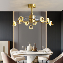 全铜风扇灯轻奢简约客厅灯北欧创意个性LED餐厅灯隐变频吊扇灯