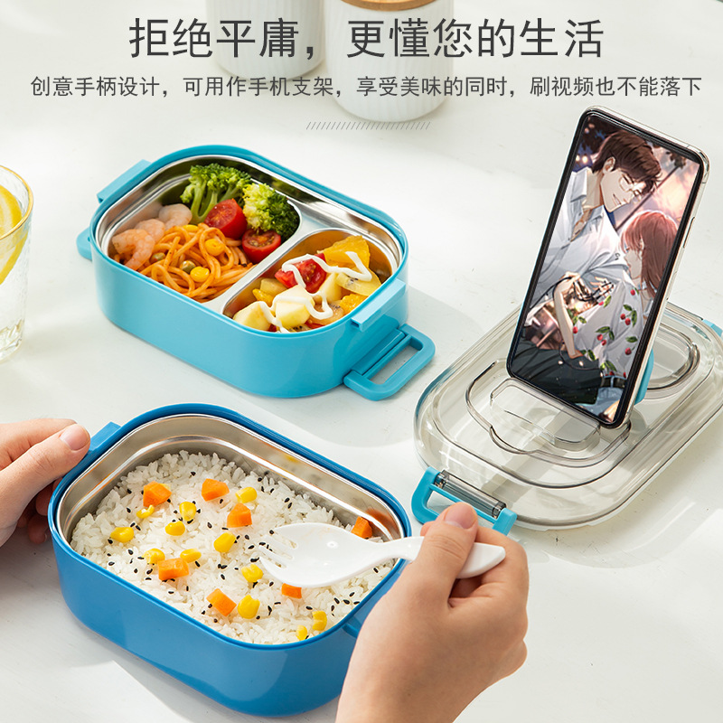 Japanese-Style Double-Layer 304 Stainless Steel Lunch Box Microwave Oven Office Worker Portable Sealed Compartment Large Capacity Plastic Stool