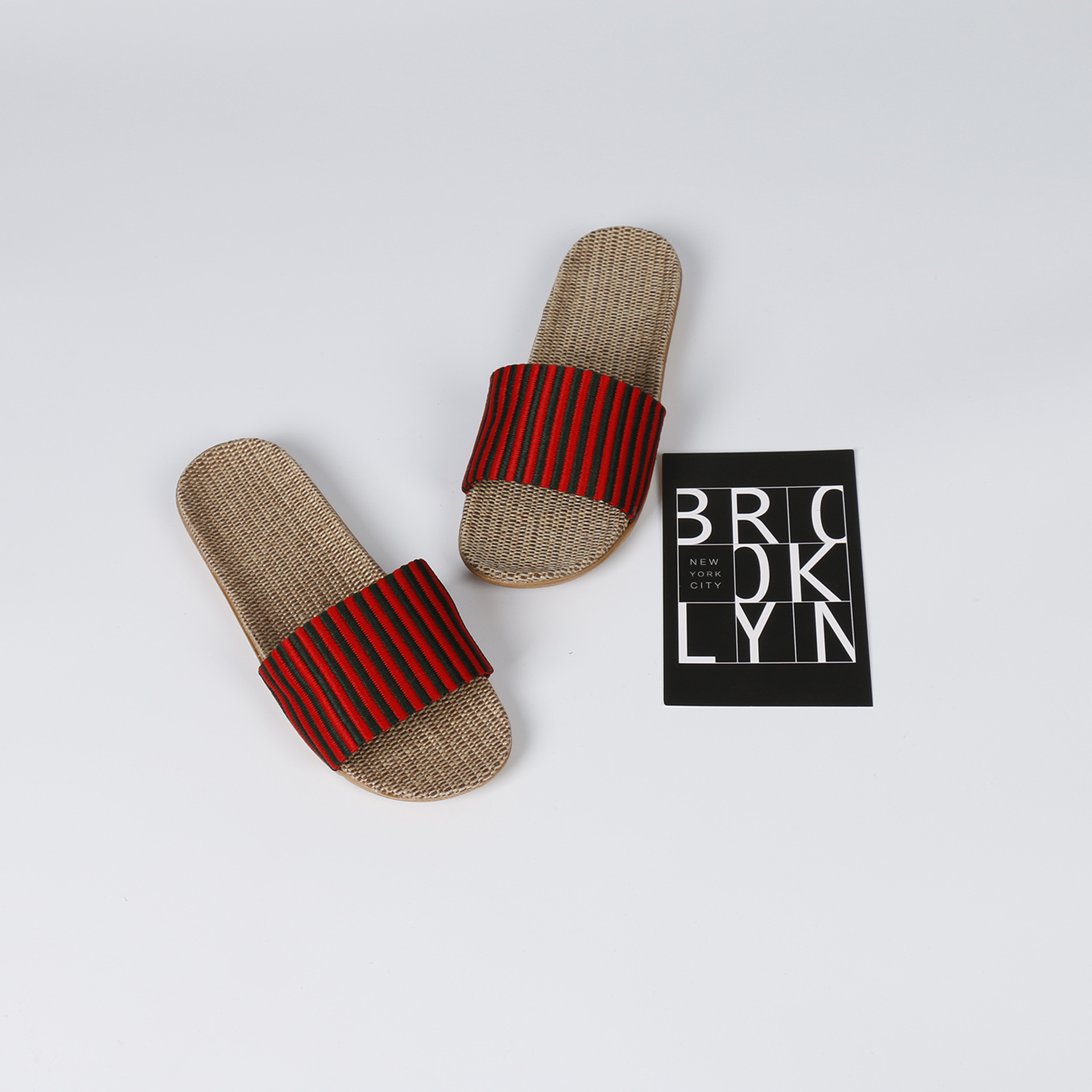 Factory Wholesale New Foreign Trade Black and White Striped Linen Slippers Striped Korean Popular Slippers Foreign Trade Shoes