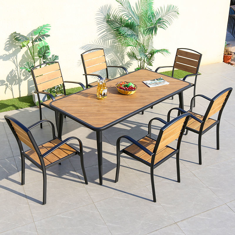 室外庭院户外休闲咖啡厅桌椅组合露天露台阳台外摆塑木防腐木桌椅