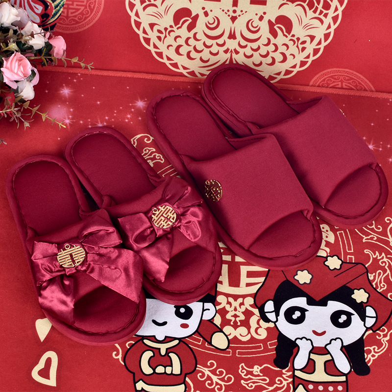 Spot Bow Slippers Wedding Supplies Open Wedding Slippers Home Celebration Ceremony Products Wedding Celebration Red Slippers Manufacturer