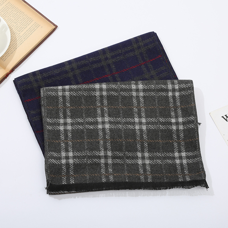 2022 Autumn and Winter New Thick Retro British Style Artificial Cashmere Scarf Men's All-Match Plaid Short Beard Scarf