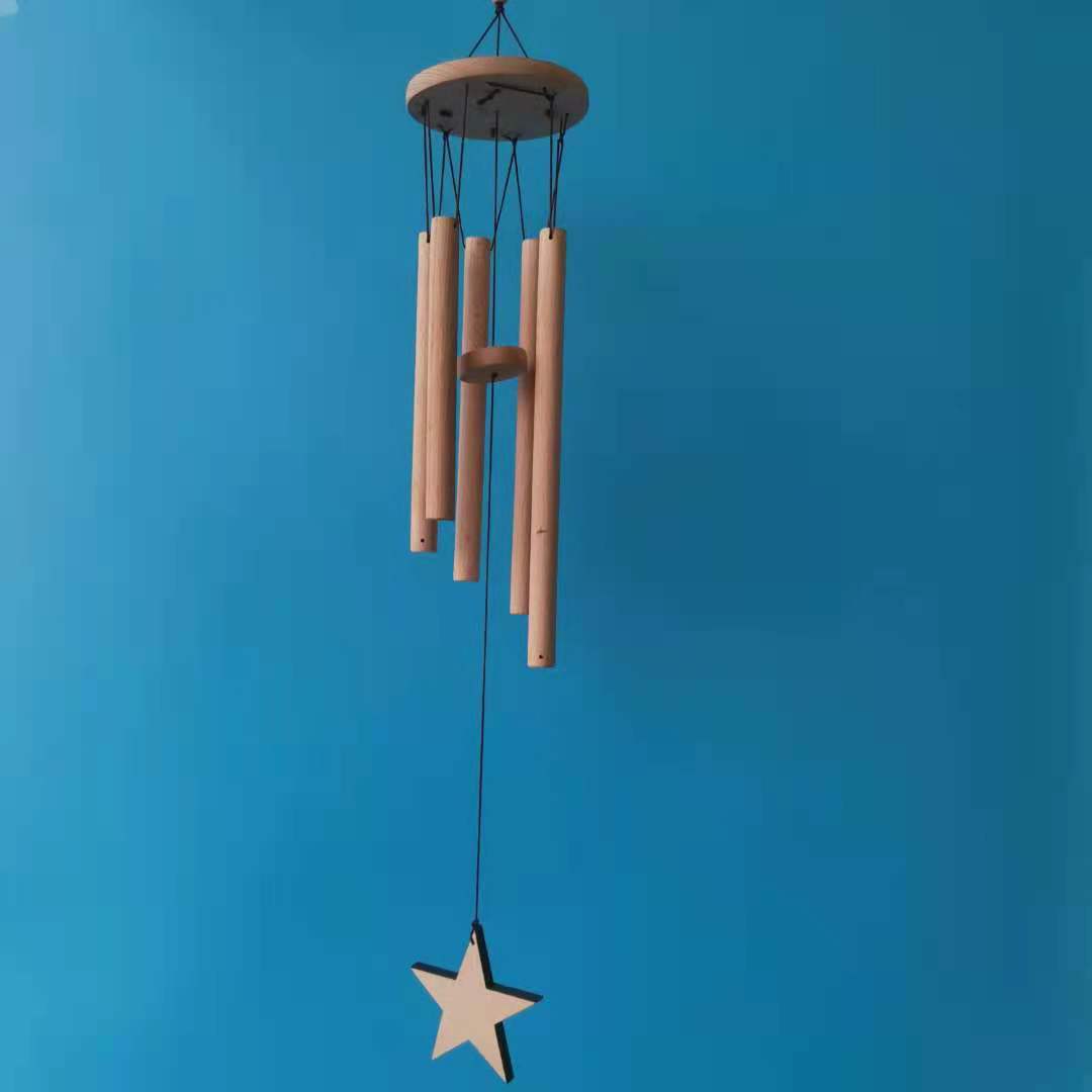 新款榉木饼木棒木质风铃厂供亚马逊外贸电商星星月亮桃心海豚吊坠