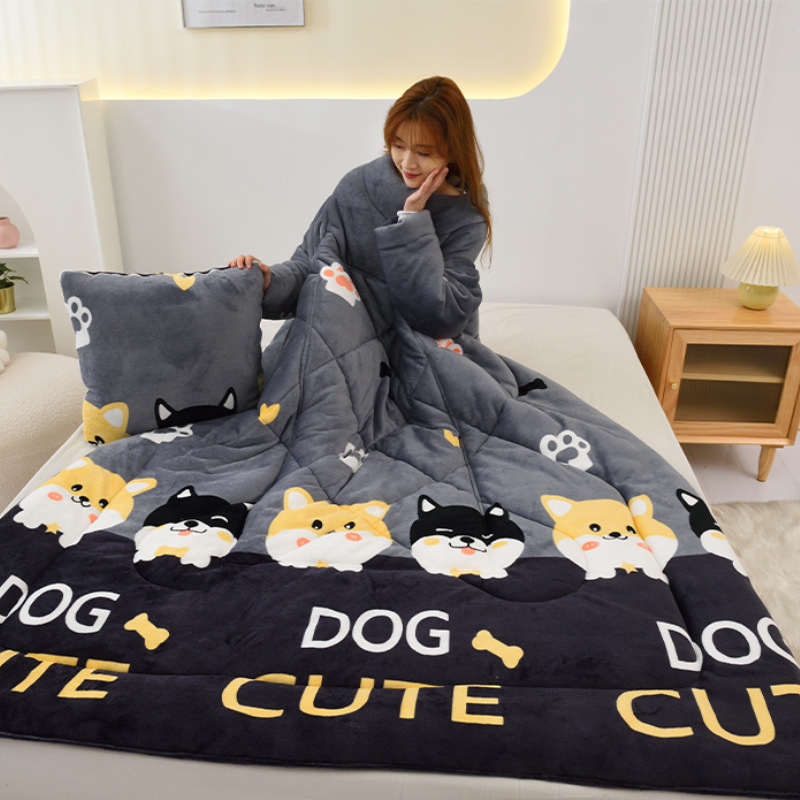 Lazy Quilt One-Piece with Sleeves Children's Anti-Kick Quilt Winter Car Single Wearable Multifunctional Sofa Pillow Blanket