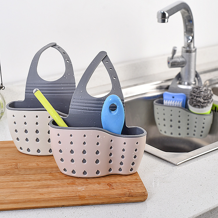 New Thickened Sink Sponge Storage Drain Rack Hanging Bag Saddle Dual-Use Sundries Drain Storage Basket