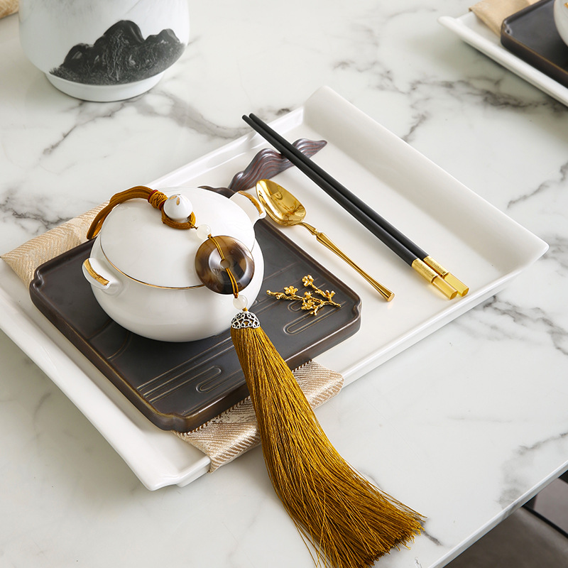 创意餐具套装酒店摆台餐具精致新中式样板间复古餐厅西餐盘带筷子