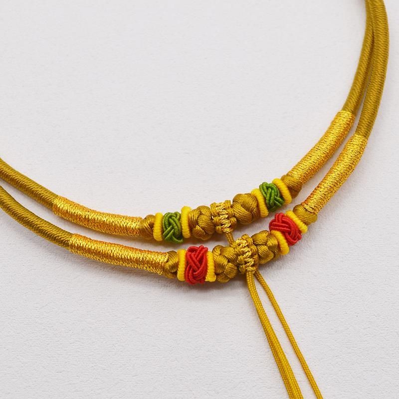 宝宝儿童婴儿周岁平安黄金长命锁吊坠项圈手工编织绳红色项链