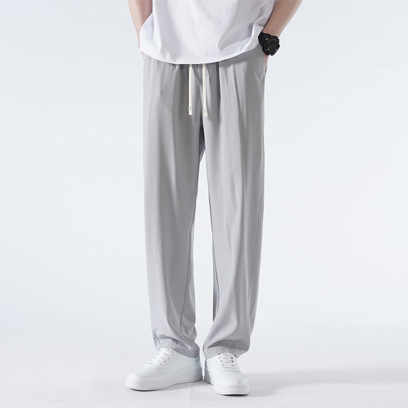 Ice Silk Draped Casual Pants Men's 2023 Summer Thin Fashion Brand Straight Wide-Leg Pants Loose Breathable Sports Trousers