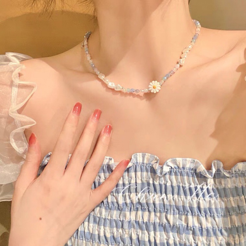 Pearl Necklace Women's Summer Advanced Clavicle Chain Flower Crystal Beads Special Interest Light Luxury Ins Style Bracelet Cool Spicy Necklace