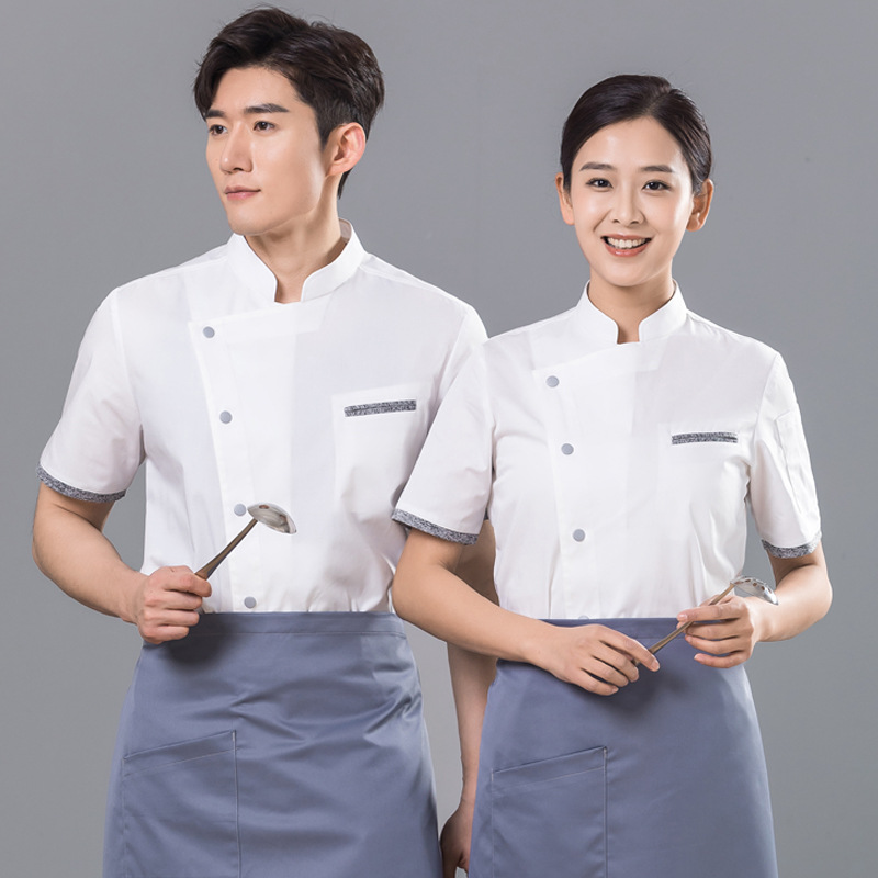 厨师工作服夏季短袖男西餐厅酒店饭店后厨透气厨师服耐脏logo
