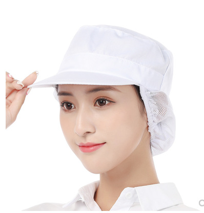 食品厂工作帽女车间劳保防尘帽卫生透气白色网帽