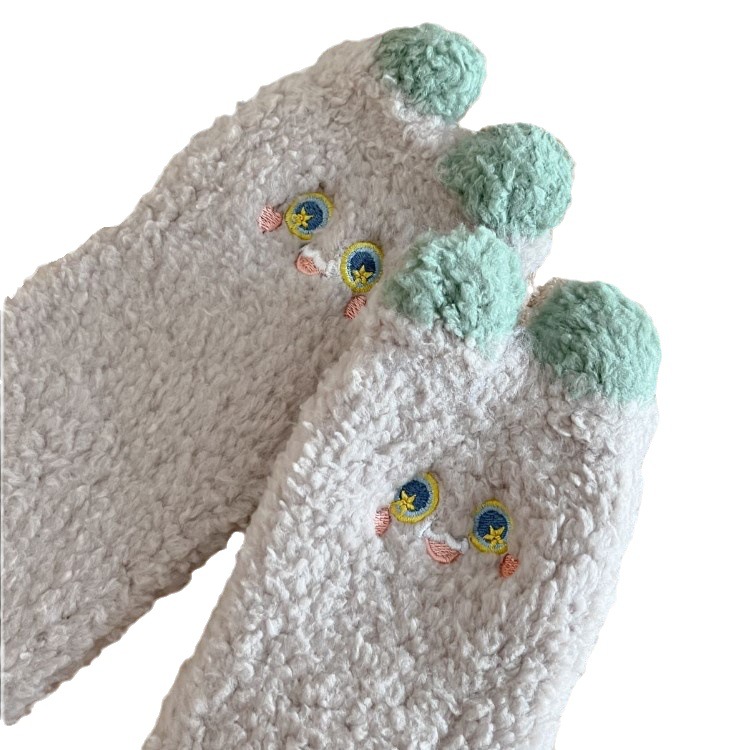 Autumn and Winter New Cartoon Three-Dimensional Ear Embroidery Small Animal Coral Cashmere Socks Home Room Socks Thickened Warm Women's Socks