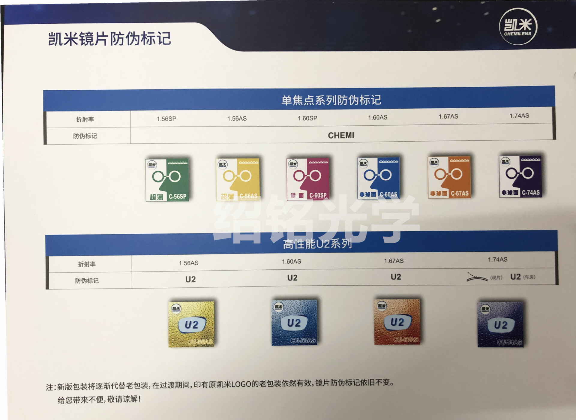 正品凯米镜片u6 u2 hmc非球面防蓝光镜片1.56 1.60 1.67 1.74超薄