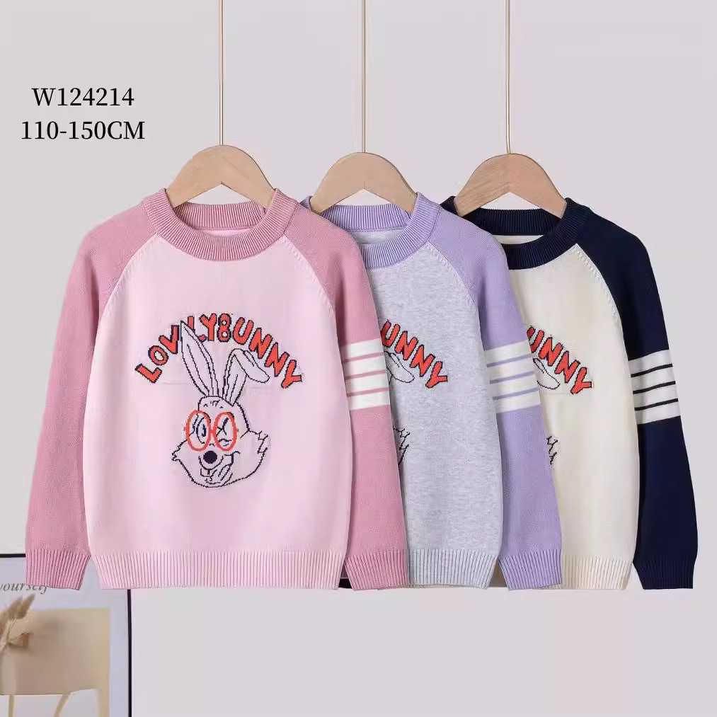 外贸童装秋冬新款女童圆领针织儿童毛衣刺绣弹力套头打底棉线毛衣