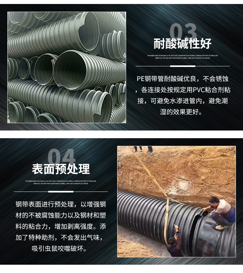 hdpe钢带管螺旋波纹管pe双壁波纹排污管大口径地埋市政排污排水管
