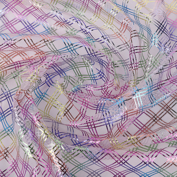 现货尼龙方格烫金网纱面料七彩网格童装网布拍摄背景布连衣裙薄纱