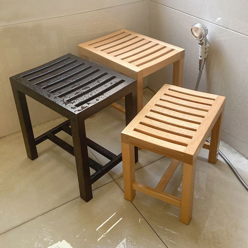 老人洗澡凳子 卫生间防水木凳子防滑淋浴凳子 实木浴室凳一件代发