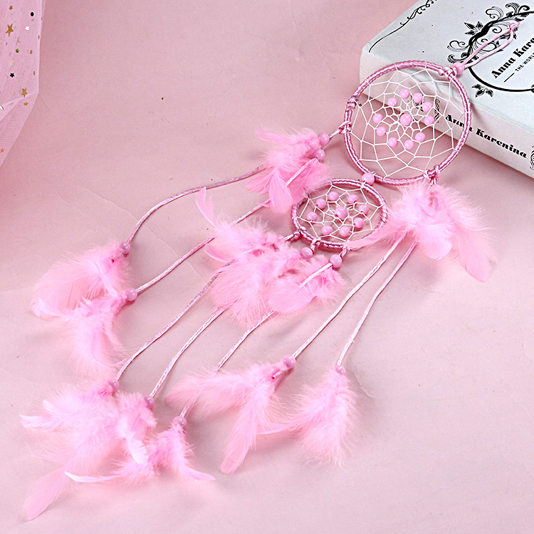 流光捕梦网创意家居外贸跨境羽毛挂饰配件粉色羽毛学生礼物