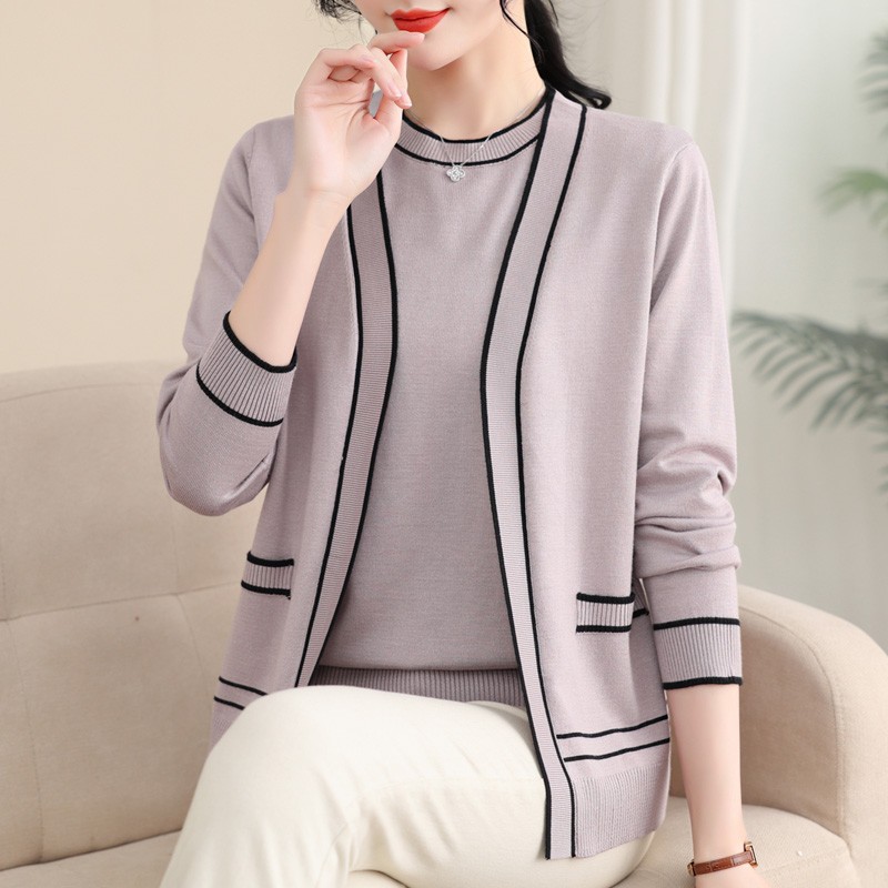 2024新款妈妈春装针织开衫外套40岁50中老年女装春秋上衣两件套装